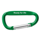 World Scouting karabíner – Ready for life gravírozással, zöld